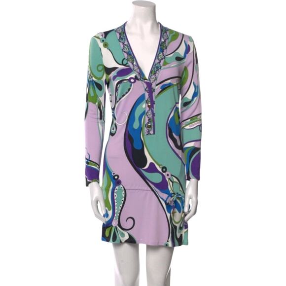 Emilio Pucci Dresses & Skirts - Emilio Pucci Purple Multicolor Signature Print long-sleeved dress 10 sz